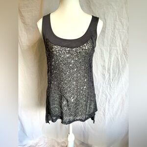 Shimmering Grey Sheer Tank Top‎ See through 2000’s Motto Biker Party Size Medium